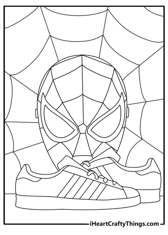 Miles Morales coloring pages design with sneakers mask and web patterns