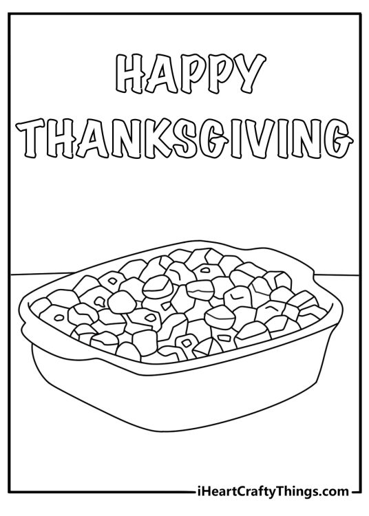 Printable holiday sheet featuring a bowl of stuffing with fresh herbs
