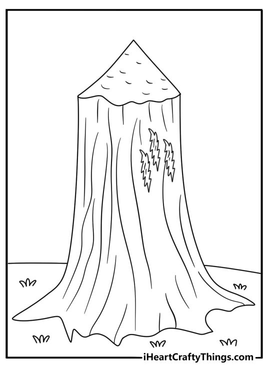 Printable werewolf coloring page with claw marks across a tree trunk