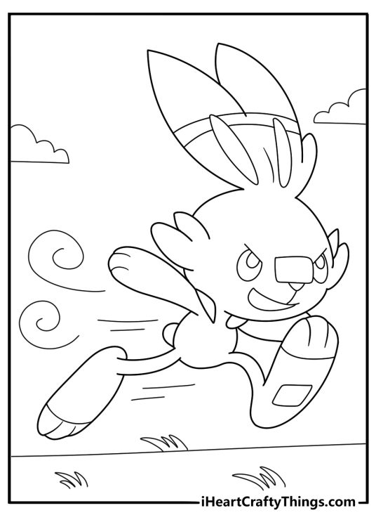 Scorbunny sprinting with heat swirls fast motion lines