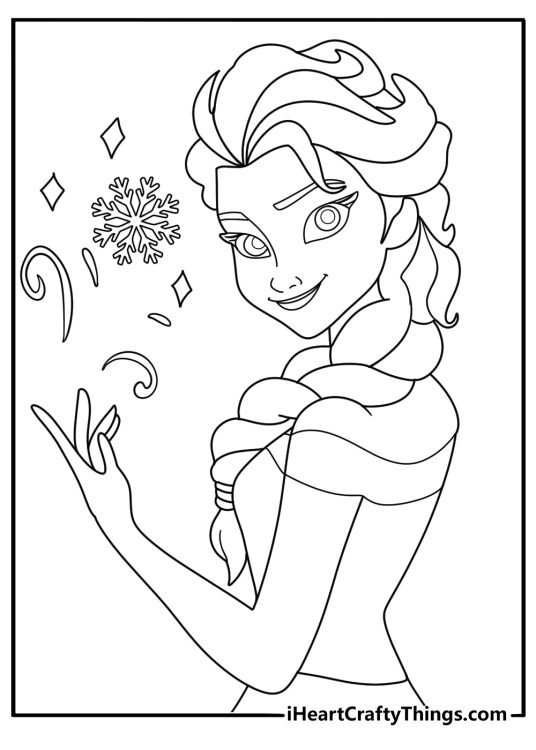 Simple Elsa portrait face close up coloring page for kids