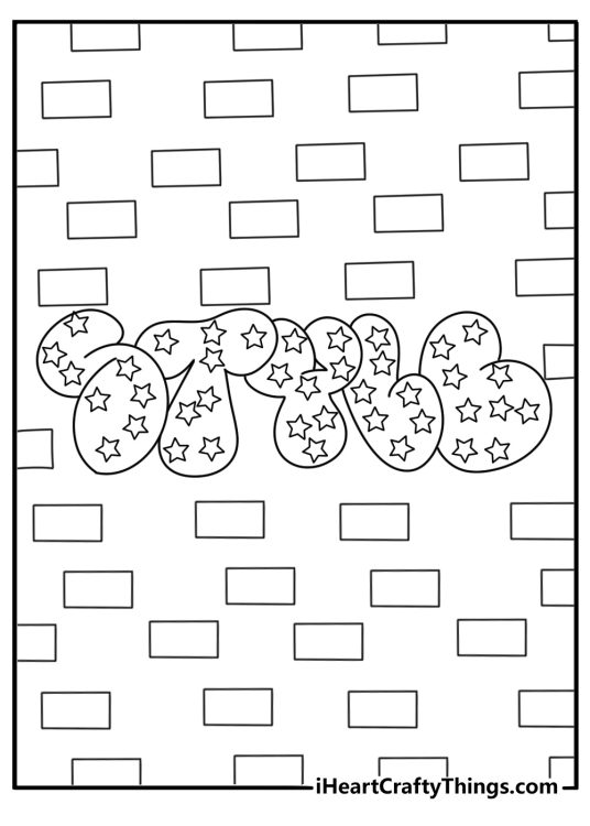 Simple street art coloring page with a star inside chunky letters