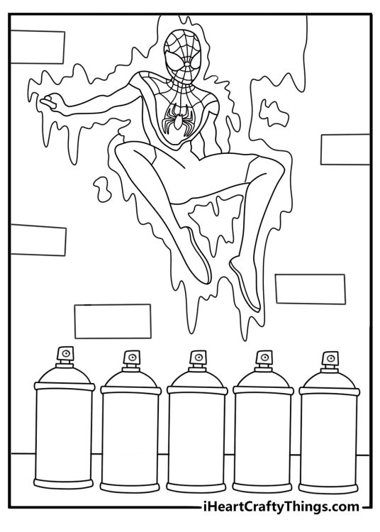 Spray paint cans and a spider mural fill this urban Miles Morales scene