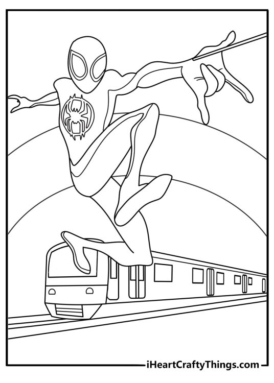 Swinging above a subway train makes a dynamic Miles Morales printable