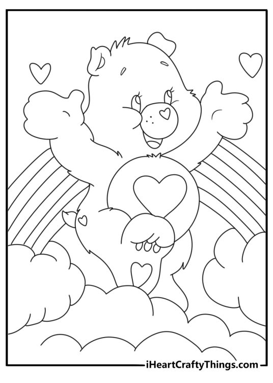 Tenderheart Bear walks along a starry cloud path in this coloring sheet