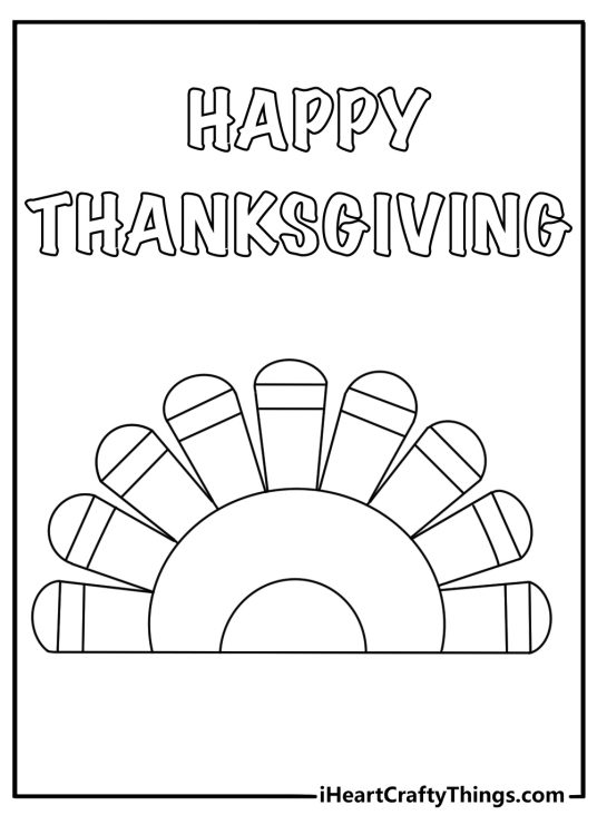 Thanksgiving coloring page for kids showing a turkey feather fan