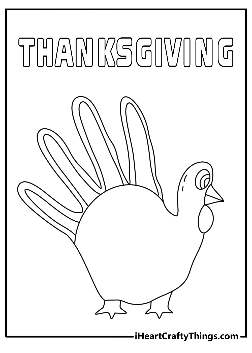 Thanksgiving coloring pages scene showing a child making a hand turkey craft