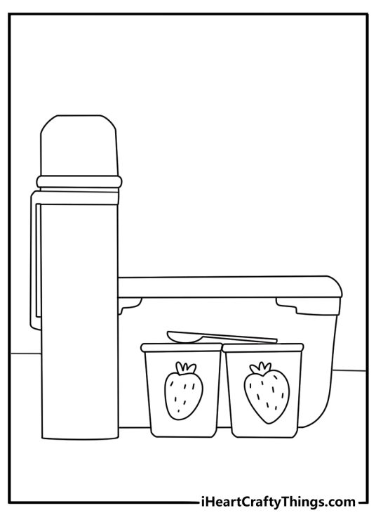 Winter printable featuring a thermos beside a packed lunch