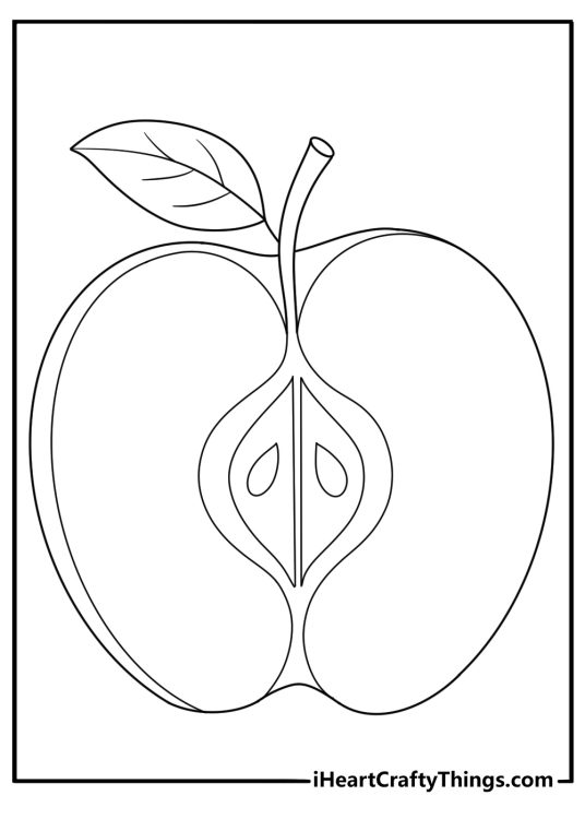 apple core with seeds inside easy coloring sheet