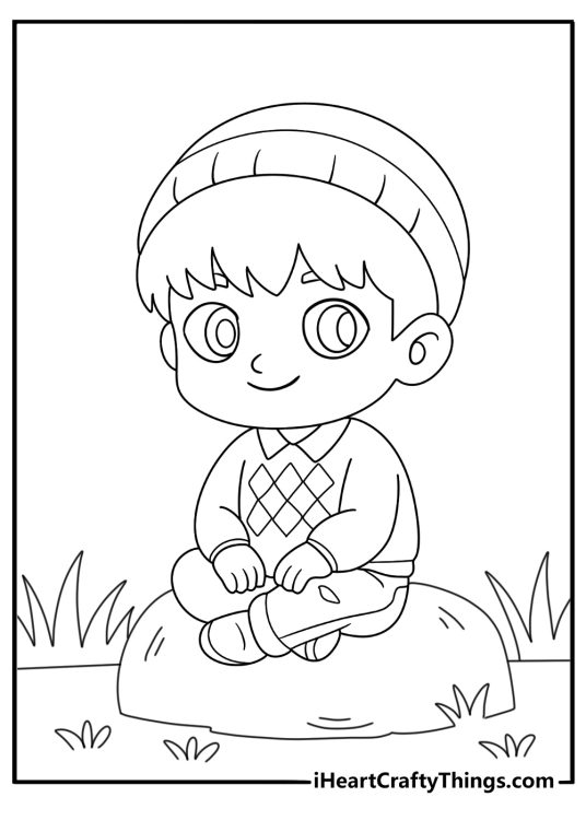 baby saja sitting on rock cartoon kpop demon hunters coloring page
