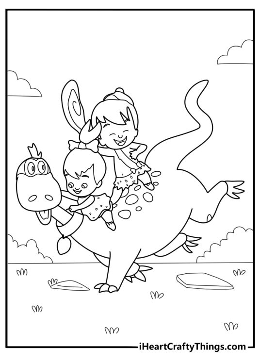 Bam bam rubble playing with dinosaur friend coloring page