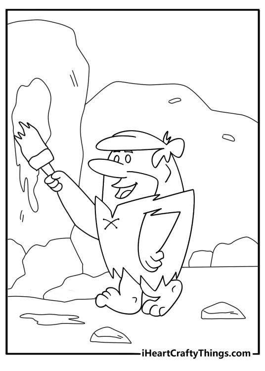 Barney rubble paintin a stone wall coloring sheet