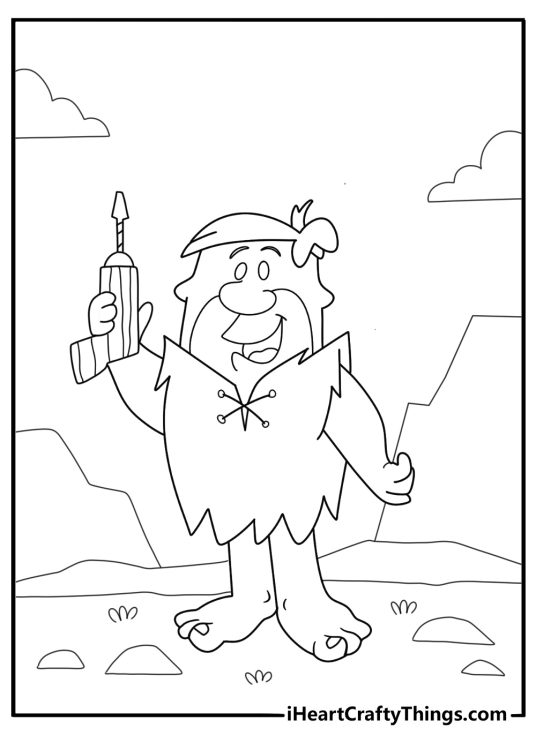 Barney rubble using a stone drill coloring page