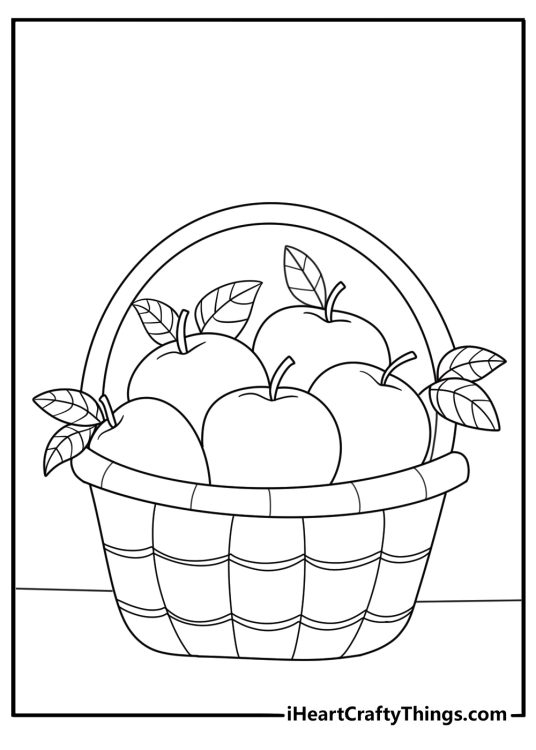 basket filled with apples simple coloring page for kids