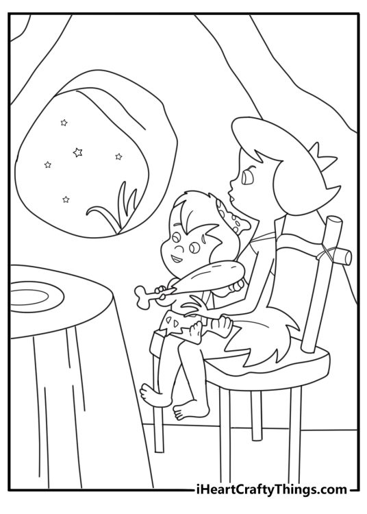 Betty rubble feeding baby bam bam coloring sheet for kids