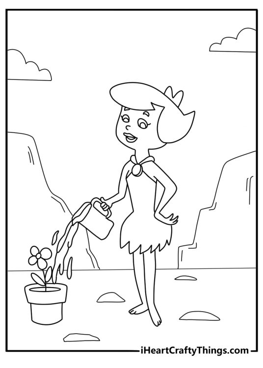 Betty rubble watering stone age plants coloring sheet