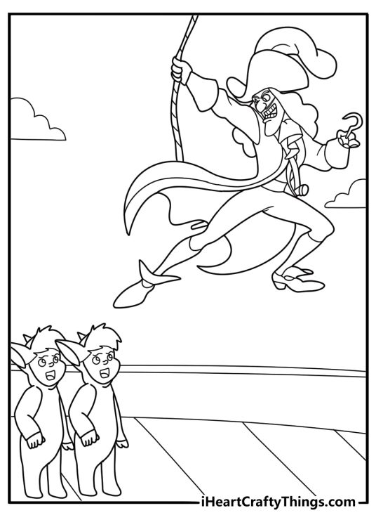Captain hook chasing lost boys cartoon coloring page