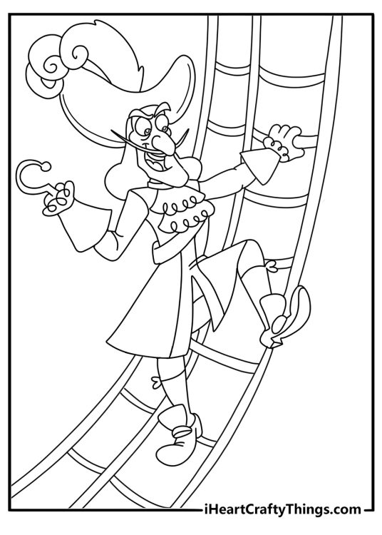 Captain hook climbing rope ladder cartoon coloring sheet