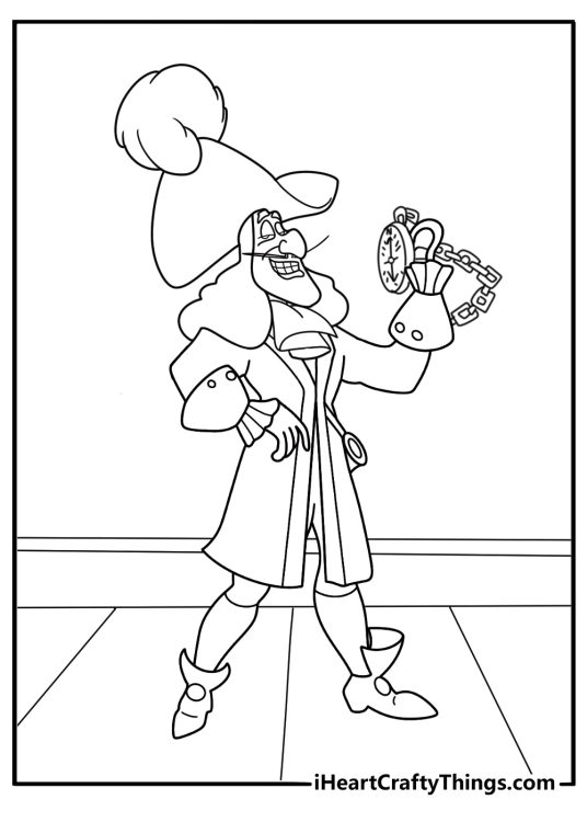 Captain hook holding compass easy coloring sheet