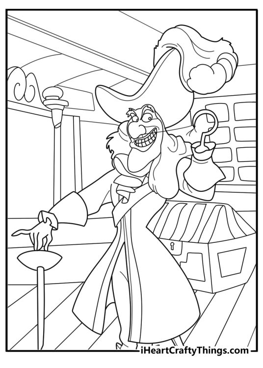 Captain hook inside captain cabin simple coloring sheet
