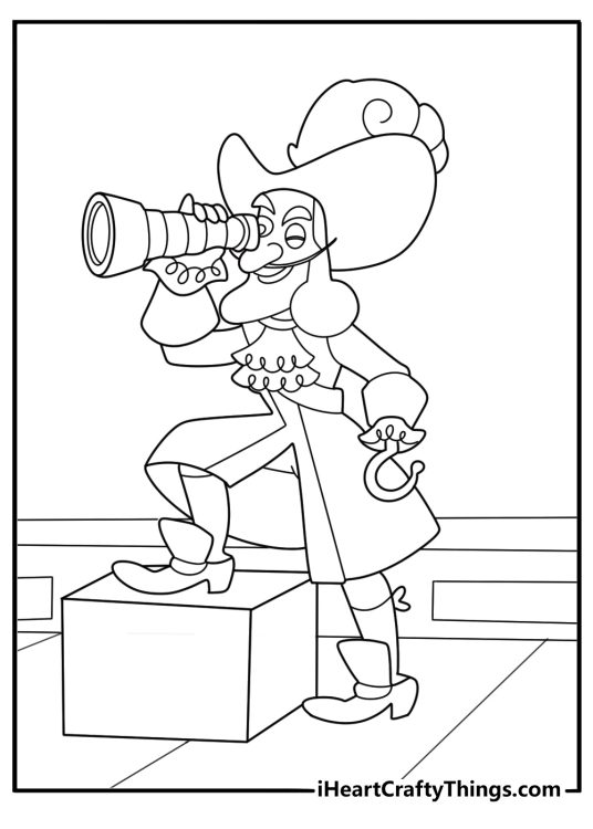 Captain hook looking through spyglass easy coloring page
