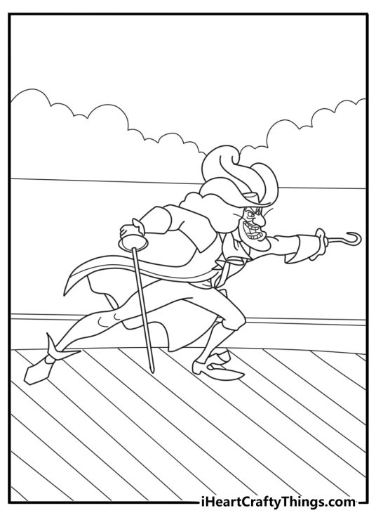 Captain hook pointing toward horizon coloring sheet