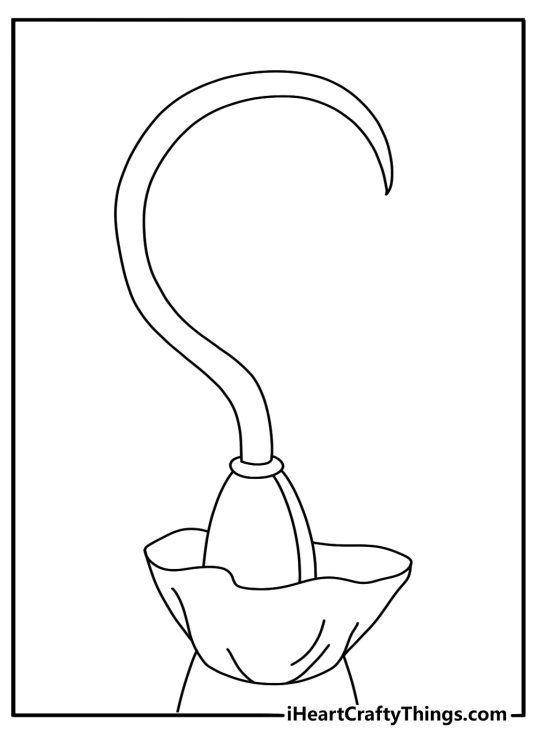 Captain hook with hook hand close up detailed coloring page
