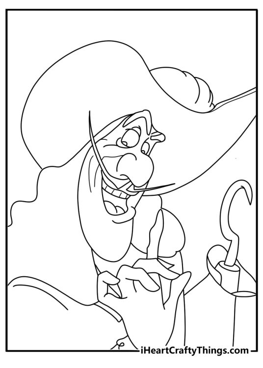 Captain hook with large pirate hat detailed coloring page