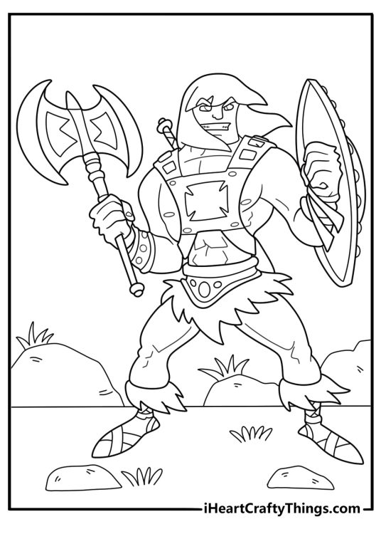 cartoon he man with shield easy coloring sheet