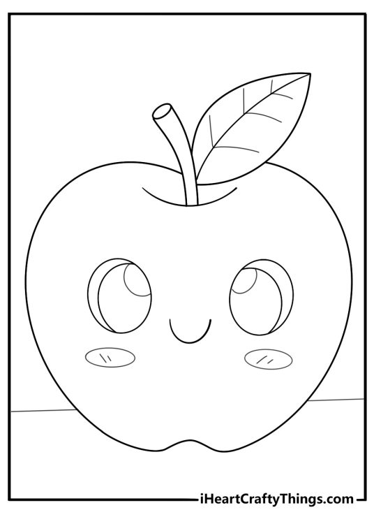 cartoon kawaii apple with cute face fun coloring page