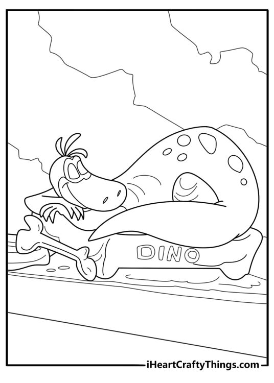 Dino sleeping in a stone bed coloring page