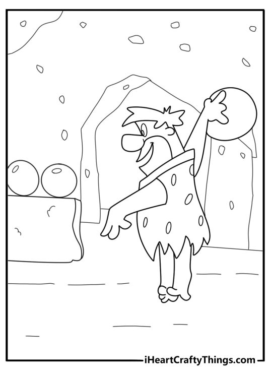 Fred Flintstone bowling with stone ball coloring sheet