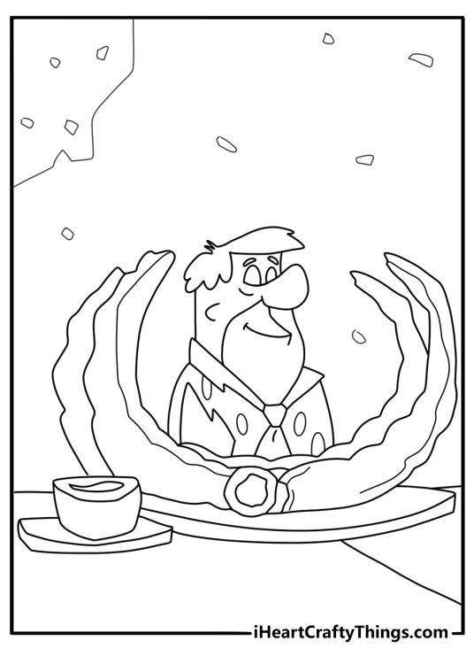 Fred Flintstone eating a giant rack of ribs coloring page