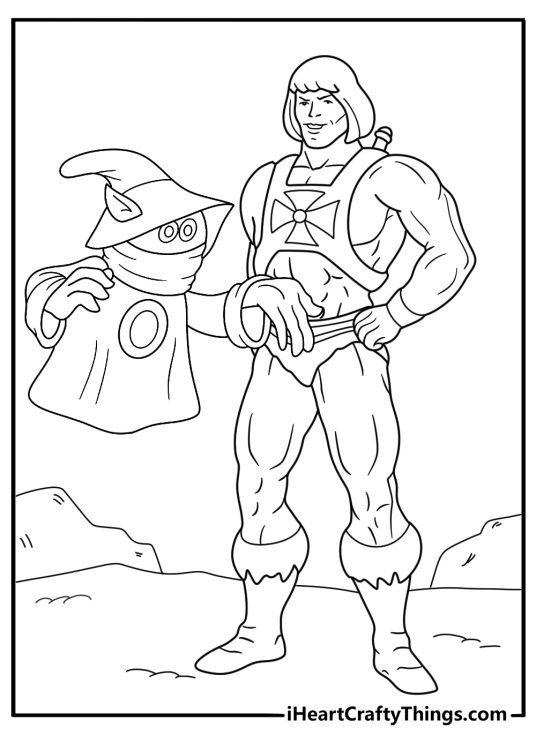he man and ork o cartoon style coloring sheet