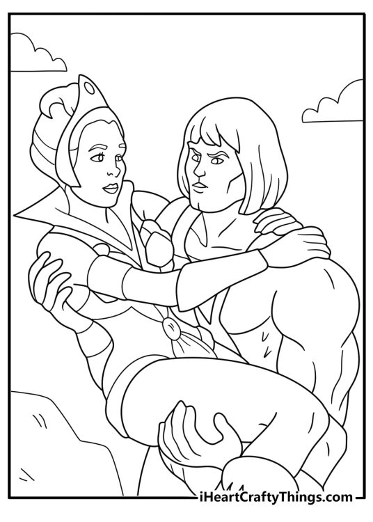 he man and teela together coloring page for kids