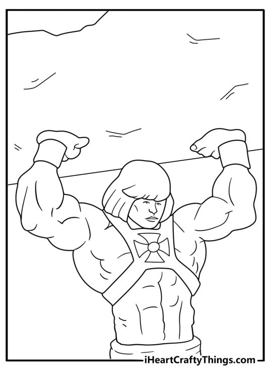 he man lifting a rock simple coloring page