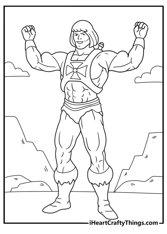 he man muscular pose simple coloring page