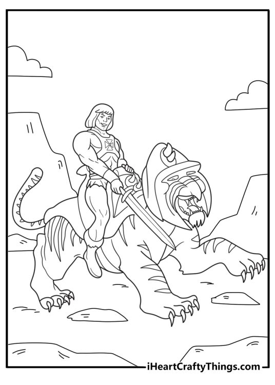 he man riding battle cat coloring sheet for kids