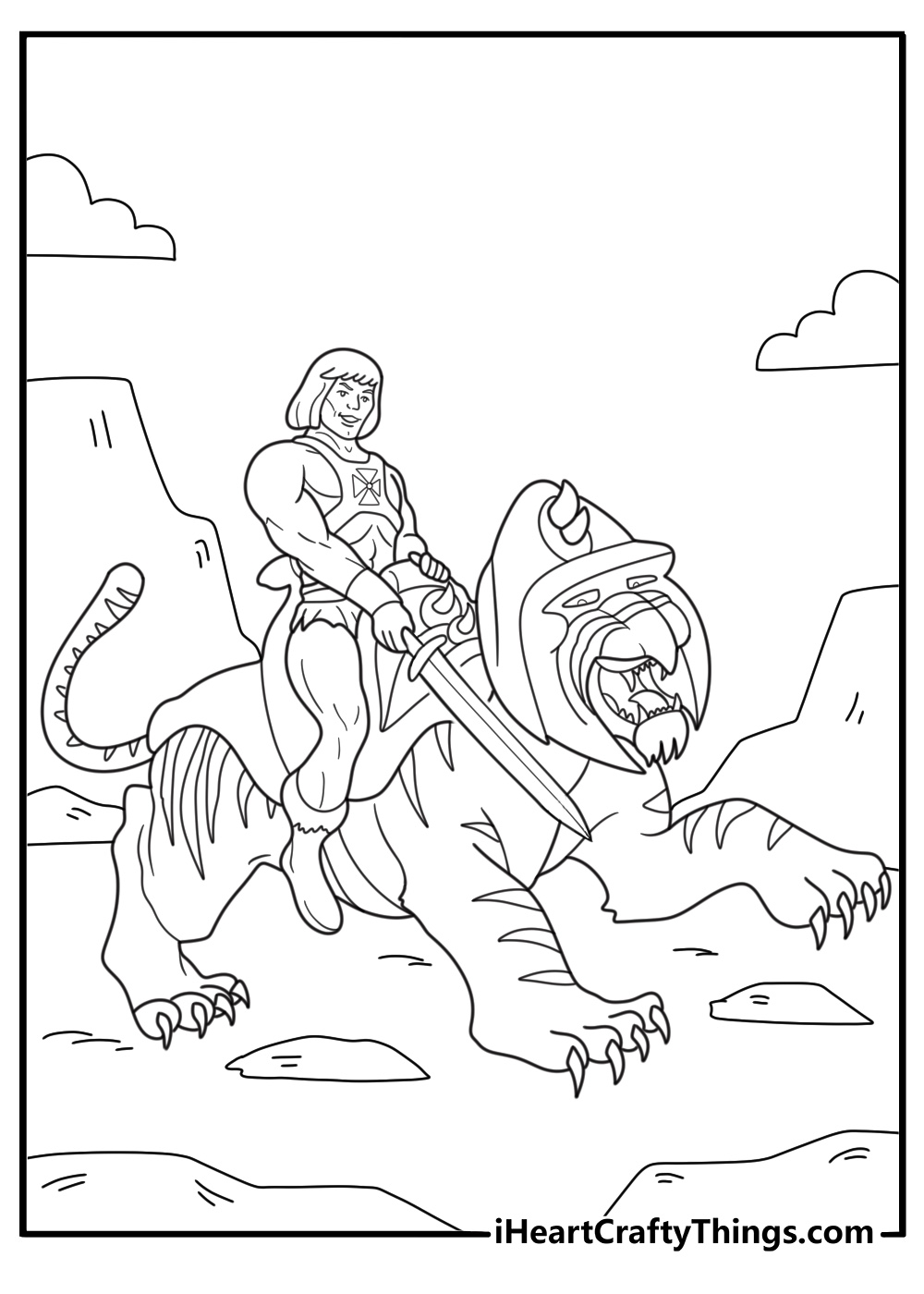 he man riding battle cat coloring sheet for kids