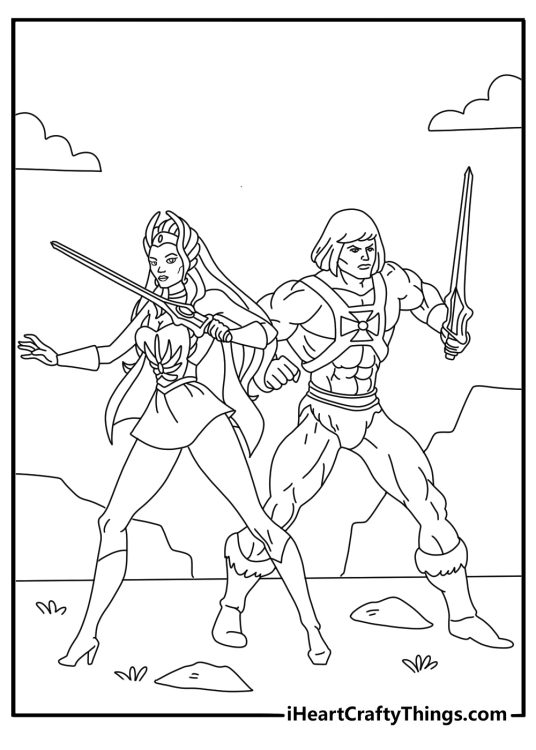 he man with sorceress printable coloring page