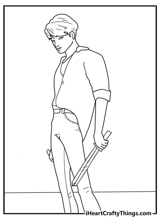 jinu holding twin blades kpop demon hunter coloring sheet