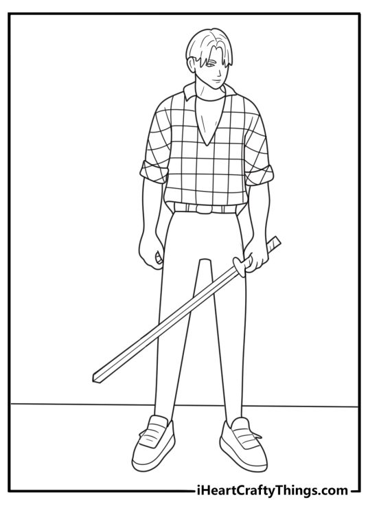 jinu standing with sword easy kpop demon hunters coloring page for kids