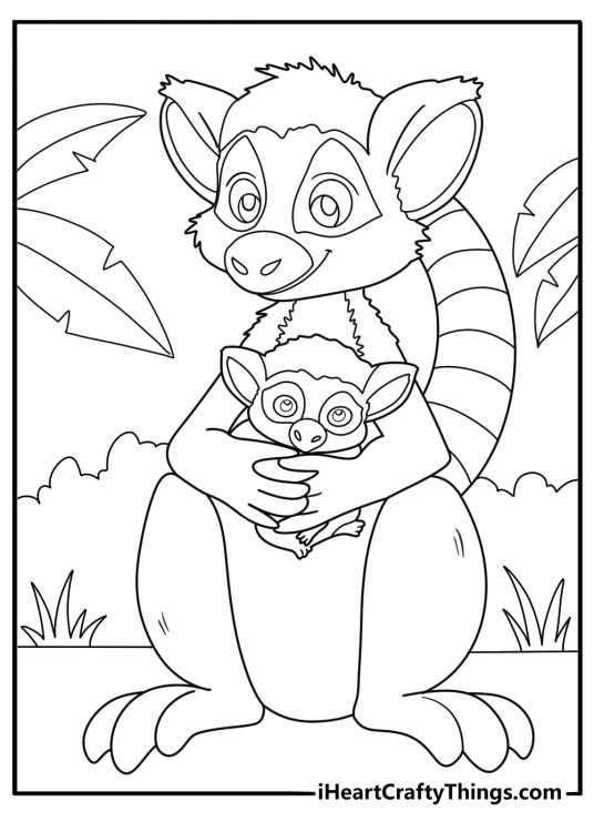 lemur family together in the forest coloring sheet