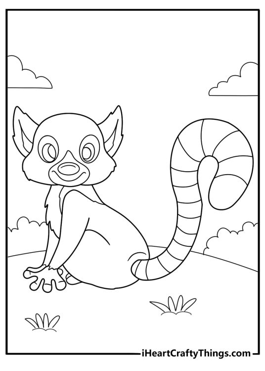 lemur looking around with big eyes cartoon coloring page