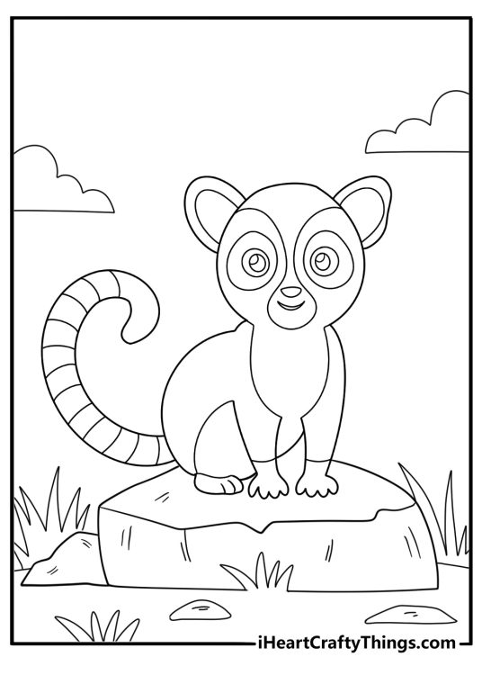 lemur sitting on a rock nature scene coloring page
