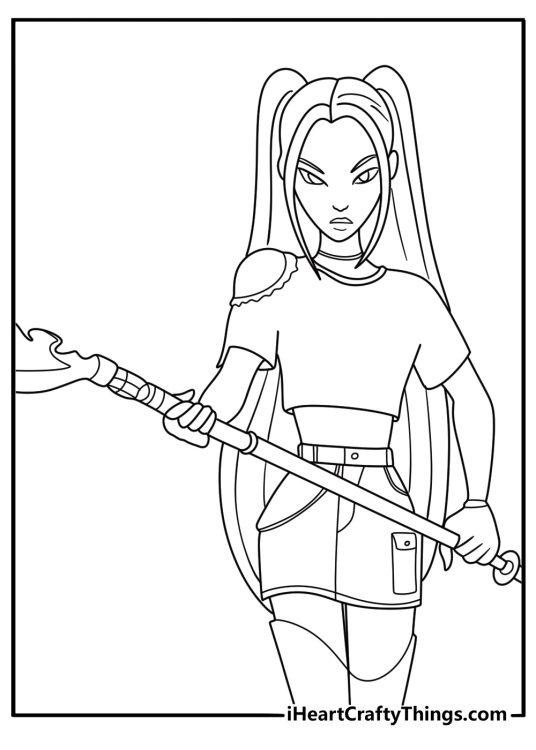 mira with glowing eyes kpop demon hunters coloring sheet