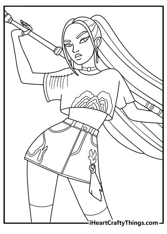 mira with glowing staff printable kpop demon hunters coloring page