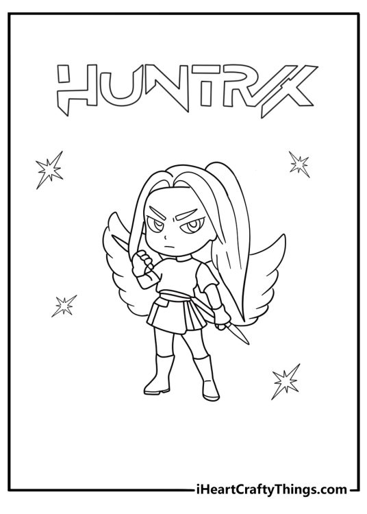 mira with wings printable kpop demon hunters coloring sheet