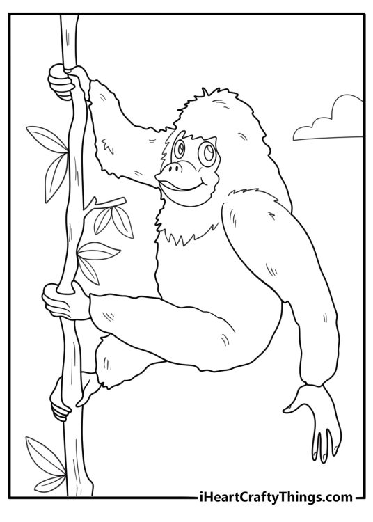 orangutan climbing a tall tree simple coloring page