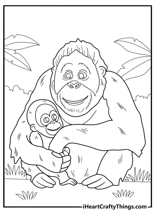 orangutan mother with baby in pouch coloring sheet for kids